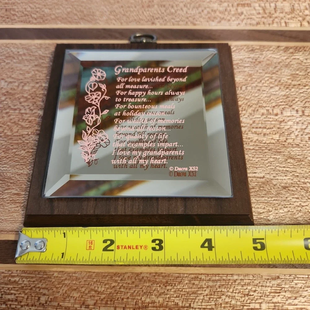Vintage Dacra X52 Grandparents Creed Beveled Mirror Wall Plaque Floral Wood Gift